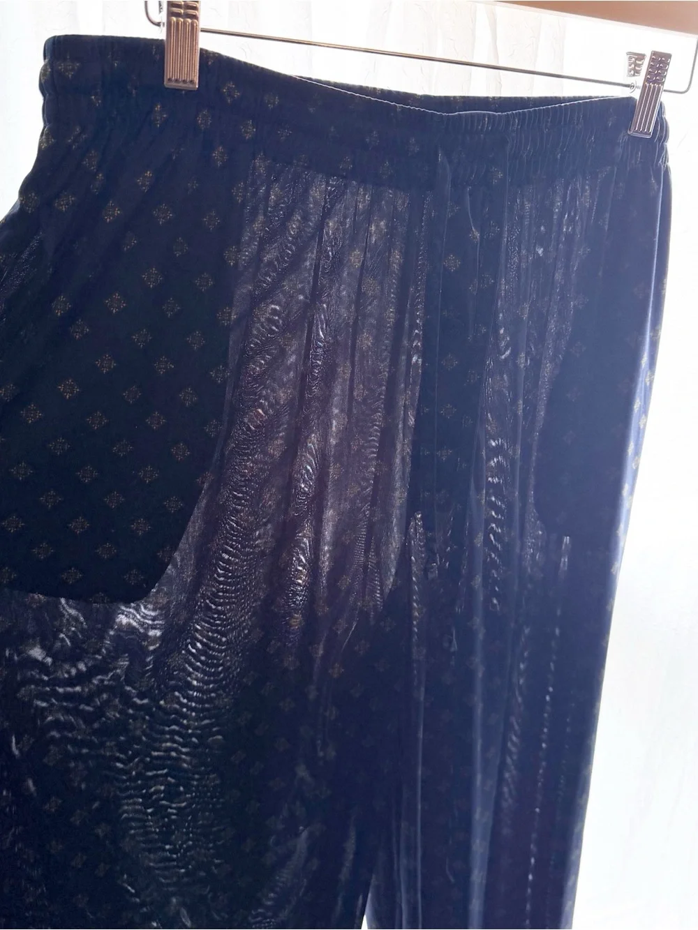 Navy Printed Satin Drawstring Wide-Leg Pajama Pants
